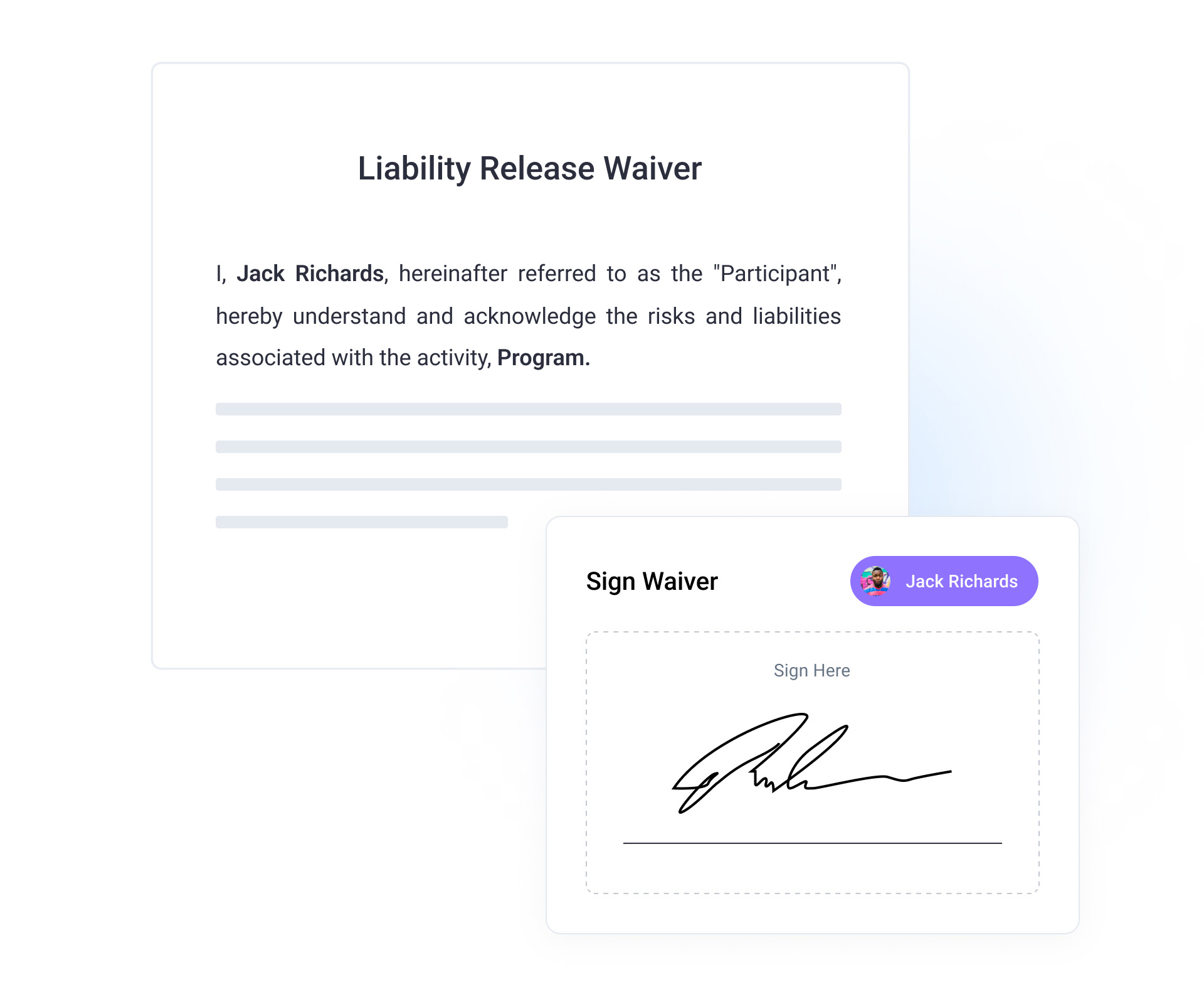 Image showing an athlete in the process of signing a digital waiver document.